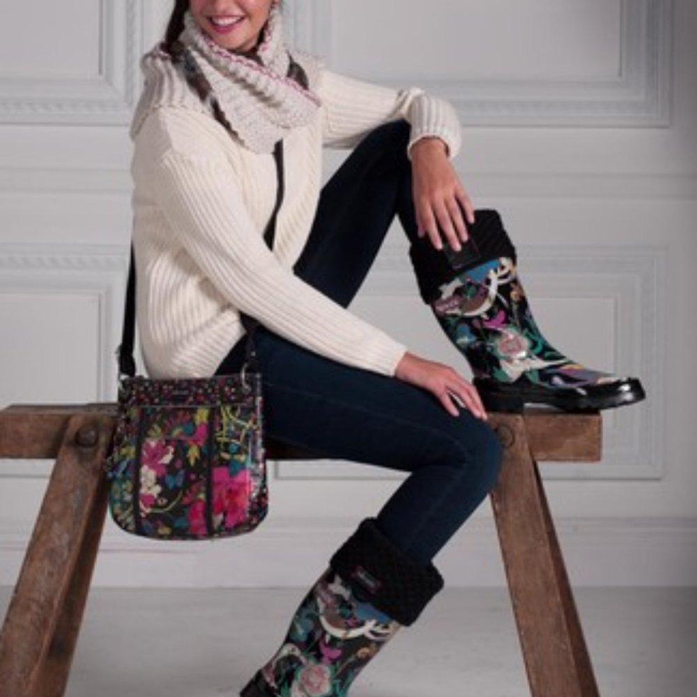 ✨Sakroots by The SACK Rain Boots RHYTHM Nature Hunter Peace Removable Fur Insert - Picture 2 of 16